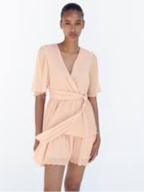 Zara Dresses & Skirts - Zara NWT Textured Wrap Mini Dress Peach Blush Tiered Ruffle Size Large